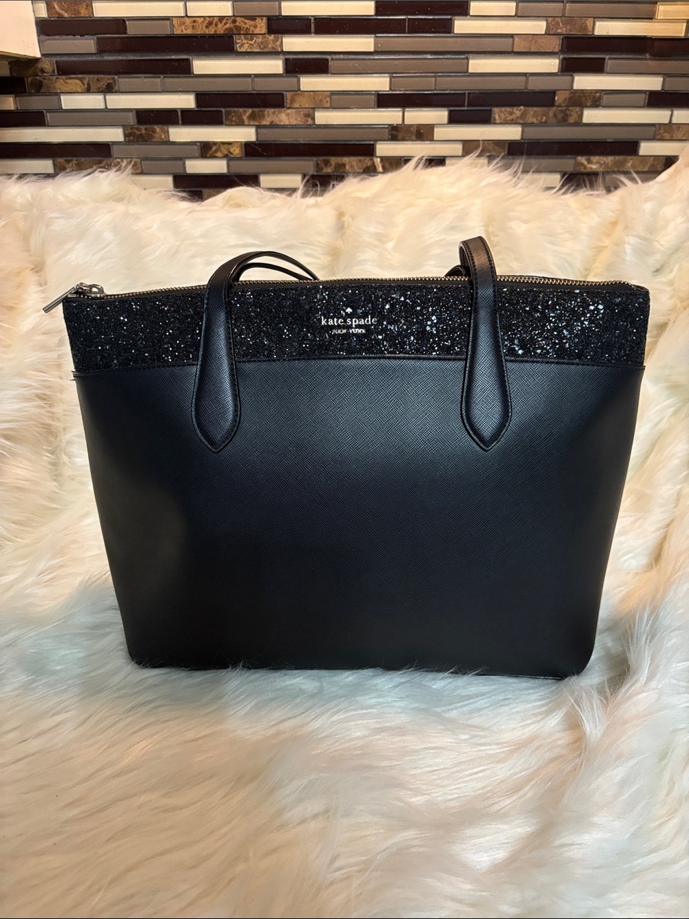 kate spade Black Glitter Trim Tote Bag